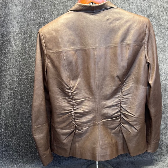 Lafayette 148 New York Leather Jacket Women's Brown Size 12 Zipper Front - Picture 2 of 13